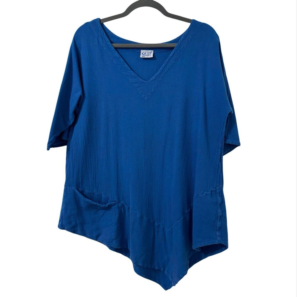 Oh My Gauze Bayou V-neck Blouse Top Size S/M Blue‎ 100% Cotton Lagenlook Mature